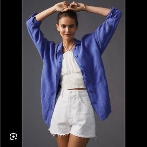 Anthropologie Maeve Indigo Blue purple Oversized Button Down Shirt  Women’s M